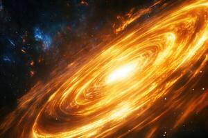 A fiery, swirling galaxy with a bright core in deep space. photo