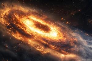 A fiery, swirling galaxy with a bright core. photo