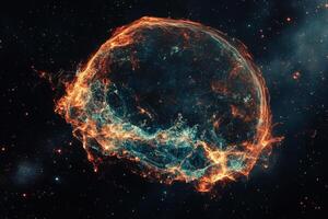 A glowing nebula in space with stars. photo