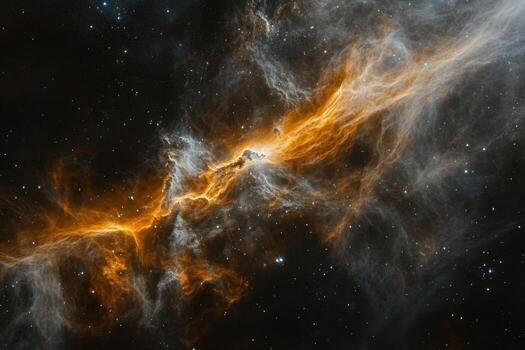 A glowing orange and white nebula with stars in the background. photo