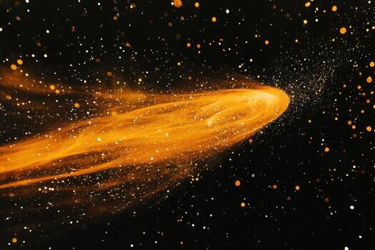 A glowing orange comet streaks across a black background with shimmering gold stars. photo