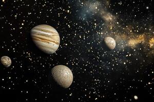 A group of planets against a background of stars and nebulae in space. photo