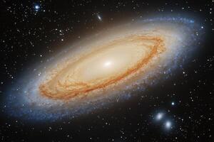 A spiral galaxy with a bright core and spiral arms. photo