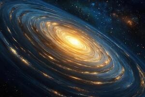 A spiral galaxy with a bright core and swirling arms filled with stars. photo