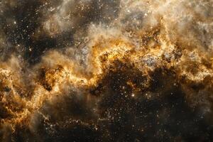 A nebula with swirling gas and dust in a deep space background. photo