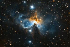 A nebula with bright stars and gas clouds in space. photo