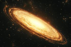 A spiral galaxy with a bright core in a dark, starry sky. photo