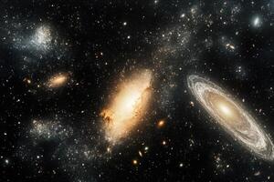 A stunning view of a distant galaxy with swirling arms and a bright core, surrounded by a vast expanse of stars. photo