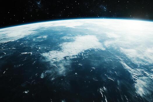 A stunning view of Earth from space, showcasing the blue oceans, white clouds, and dark expanse of space. photo