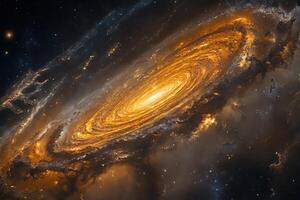 A stunning view of a spiral galaxy with bright, glowing arms and a central bulge. photo