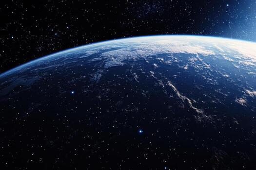 A stunning view of Earth from space with clouds and stars. photo