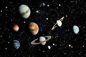 Planets in the Solar System against a star-filled sky. photo