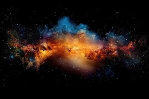 A vibrant nebula with swirling colors against a dark starry sky. photo