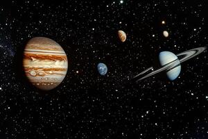 A view of Jupiter, Saturn, Uranus, and Neptune in a star field. photo