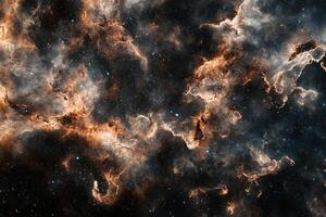 A vibrant nebula with swirling clouds of gas and dust in deep space. photo