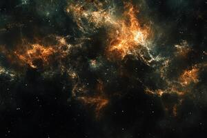A vibrant nebula with swirling gas and dust clouds in deep space. photo