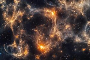 A vibrant nebula with swirling gas and dust, illuminated by bright stars in the deep space. photo