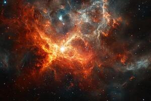 A vibrant nebula with swirling gas and dust, illuminated by a bright star. photo