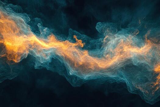 Abstract blue and orange smoke wisps on a dark background. photo