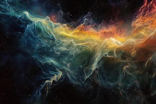 Abstract colorful nebula with swirling clouds in deep space. photo