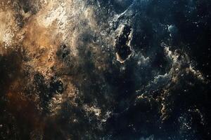 Abstract cosmic background with swirling clouds of gas and dust in shades of blue and orange. photo