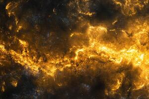 Abstract cosmic background with glowing yellow and orange clouds. photo