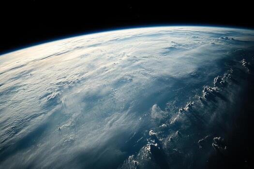 Earth from space with clouds and blue ocean. photo