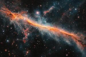 A vibrant, colorful nebula with swirling gas and dust in a deep space setting. photo