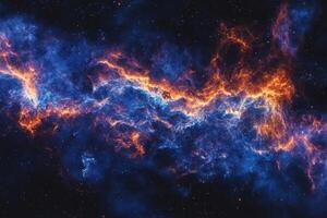 A vibrant nebula with blue and orange hues against a starry backdrop. photo
