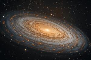 A vibrant spiral galaxy with a bright core, surrounded by countless stars against a dark background. photo