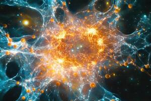 Abstract cosmic web with glowing core. photo
