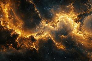 Abstract space nebula with glowing orange and yellow gas clouds. photo