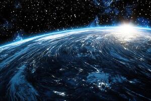 Earthrise over a dark, starry sky. photo