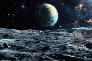 Earthrise seen from the moon's surface. photo