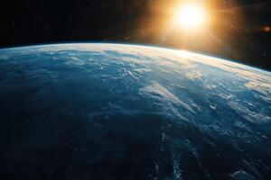 Earthrise with a bright sun and clouds. photo