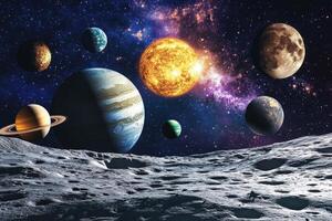 Planets and a star in the Milky Way galaxy. photo