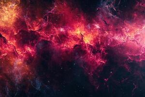 Vibrant red and orange nebula with scattered stars in the dark space. photo