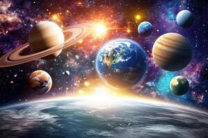 A stunning view of the solar system with planets and stars. photo