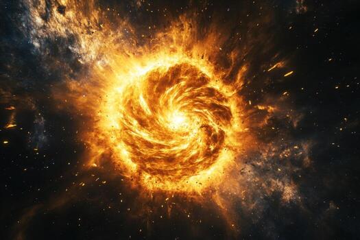 A swirling, fiery explosion in space. photo