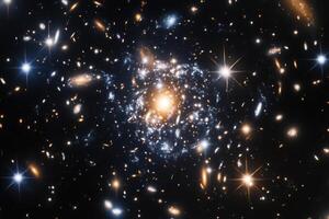 A swirling galaxy in the vast expanse of space, surrounded by countless stars. photo