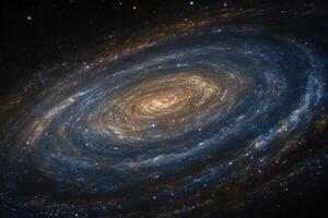 A vibrant, swirling spiral galaxy in deep space. photo