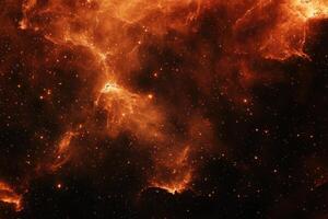 A vibrant, swirling nebula of orange and red hues with scattered stars against a dark space background. photo