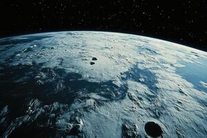 A view of a distant planet from space with its clouds illuminated by the sun. photo