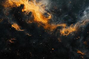 Abstract cosmic nebula with swirling orange and grey clouds against a starry black background. photo