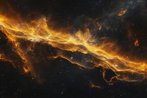 Abstract cosmic nebula with swirling orange and white gas clouds against a black starry background. photo