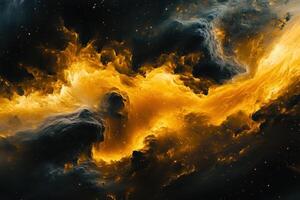 Abstract fiery cosmic nebula with stars in dark space. photo