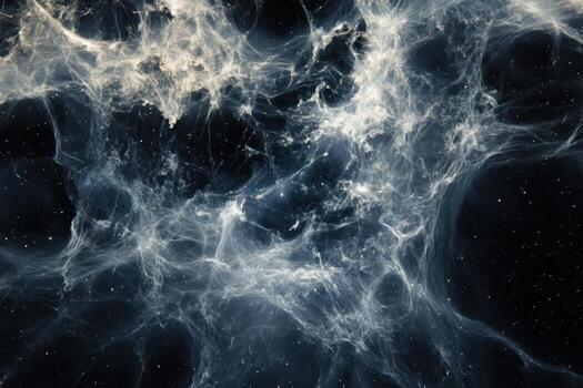Abstract cosmic nebula with white and blue gas clouds on dark space background. photo