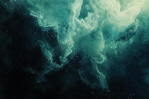 Abstract green and black nebula with a textured starry space background. photo