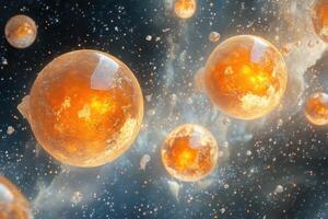 Abstract fiery orbs in space with nebula. photo