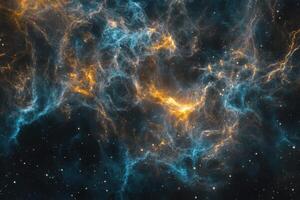 Abstract nebula with swirling orange and blue light. photo